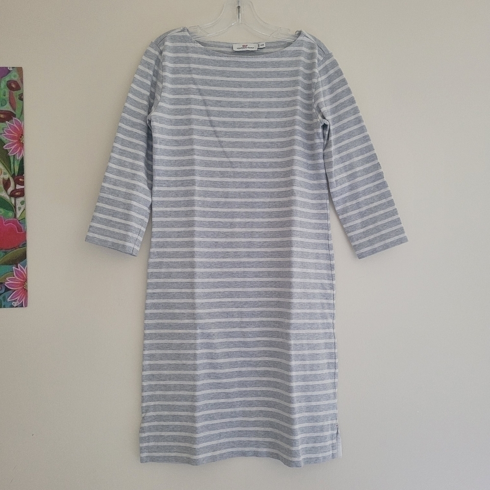 Vineyard Vines Dress Women's Stripes Cotton Knit Dress Gray/ White Casua…